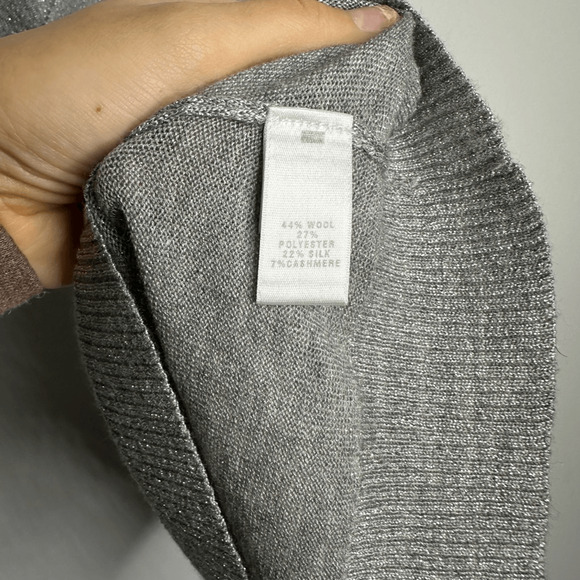 ST. JOHN wool silk knit beaded short sleeve silver gray embellished womens XS - Picture 8 of 10